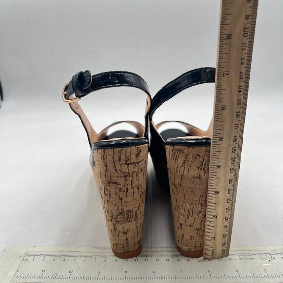FSJ Black Peep Toe High Heel Wedge Sandals Slip on Cork Slingback Platform Pump - Picture 5 of 8